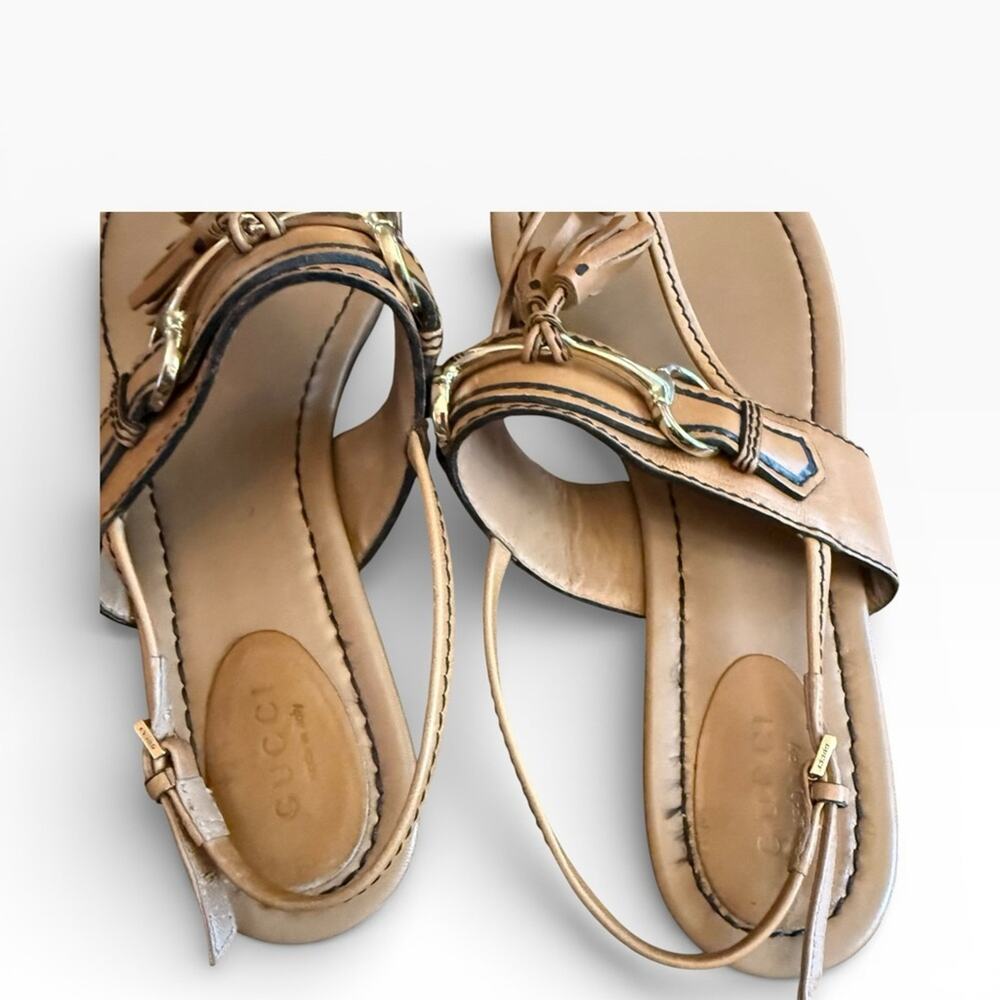 Gucci Brown Leather Tassel Horsebit Thong Flat Sandals EU 37 US 7 - Picture 12 of 16